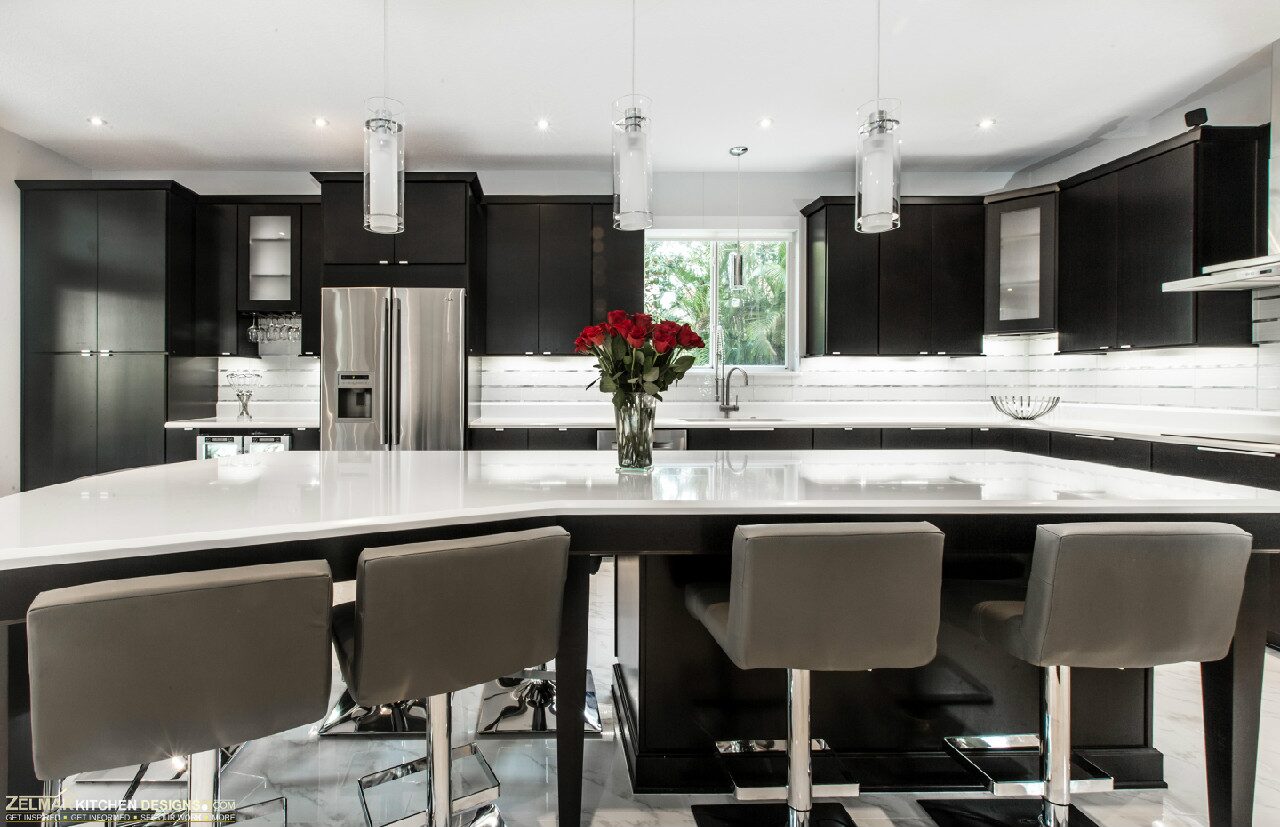black and white dining space